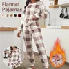 Women's Sleepwear Women Pajamas Set Plaid Long Sleeves Tops With Pants Ladies Homewear Suit Front Button Down Autumn Winter Nightwear