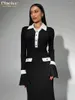 Casual Dresses Clacive Fashion Black Knitted Women'S Dress 2024 Bodycon Lapel Long Sleeve Ankle Length Elegant Classic Female