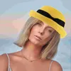 Berets moda feminina meninas bowknot roll-up aba larga cúpula palha verão chapéu de sol bowler praia (amarelo) boné de pele