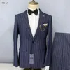 Erkek takım elbise yüksek kaliteli (blazer pantolon) erkekler İngiliz basit gündelik zarif moda düğün beyefendi ince takım elbise iki parçalı