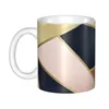 Mugs Personalized DIY Black Brown Faux Leather Stripes Ceramic Mug Customized Geometric Coffee Cup Creative Present