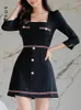 Casual Kleider AOAIIYS Kleid für Frauen Chic Einreiher Schlitz Cut Damen Koreanische Mode Elegante Komfortable Vestidos 2024