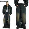 REDDACHiC Tamanho Grande Lavagem Verde Skater Homens Baggy Jeans Adjustwaist 90s Vintage Y2k Calças Largas Hip Hop Calças Casuais Desgaste de Trabalho 240117