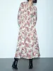 Casual Dresses Geometric Print Midi Dress for Woman Round Neck Long Sleeve Elastic Midje A-Line Vestidos 2024 Fashion Elegant Chic