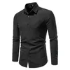 Camisas informales para hombre, Color sólido, cuello vuelto, manga larga, bolsillo con botones ajustados, Top de trabajo de negocios, ropa para primavera y otoño