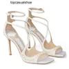 JC Jimmynessity Choo Sandals Designer Dress Wedding Shoes Azia Cross Strappy Square Toe Chunky Heels Footwear Sandalias Designer Women Gladiator Sandalias Eu35-43