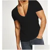 Camisetas para hombres Camiseta para hombre Verano Y Cremallera Tee Casual Camisas cortas lisas Profundo con cuello en V Deporte Camisetas de algodón Blanco Hombres Tops S One Drop Deli DHP0W