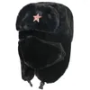 Berets Inverno Quente Faux Fur Bomber Hat para Homens Exército Soviético Militar Emblema Caps Masculino Térmico Earflap Cap Rússia Mulheres