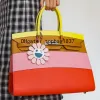 Full handgjorda Tote Handväskor 35 cm Speciellt anpassade Epsom Leather Fler färger Rainbow Splicing Luxury Designer Handväska 10a Spegel Kvalitetspåsar med orange väskor