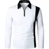 Polos para Hombre Bloques de Color Solapa Cremallera Empalme Polo Camisa Otoño Manga Larga Jersey Blusa Hombre Joven Diario Casual Tops Sueltos