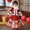 Jupe Hanfu pour petites filles, ensemble visage de cheval en peluche, vêtements d'automne et d'hiver pour enfants, nouvel an, 2024