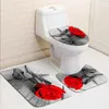 Rideaux de douche rouge Rose salle de bain antidérapant Durable imperméable à l'eau rideau piédestal tapis couvercle couverture de toilette tapis de bain tapis