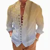 Chemises décontractées pour hommes Chemise à col montant pour hommes Chemise à manches longues Blouse lâche Bouton vers le bas Tops Couleur dégradé Mode Vêtements de luxe