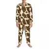 Men's Sleepwear Pajamas Male Cow Spots Bedroom Nightwear Animal Skin Print 2 Pieces Casual Pajama Set Long Sleeves Soft Oversized Home Suit