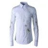 Nieuwe aankomst mode Bloem En Vogel Borduren Asymmetrische Mode Mannen Casual Shirts lange mouw maat M L XL 2XL 3XL 4XL