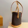 Old Flower Bucket Bag Coated Canvas Leather Straps Bottom Nail Detachable Zipper Wallet Women Handbags Purse Classic Retro Tote Pocket