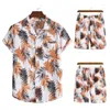 Mäns avslappnade skjortor 2024 Hawaiian Beach Style Printing Trend Beautiful Flower Lapel and Shorts Suits in Europe America