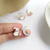 Stud Earrings Cute Heart For Women Asymmetric Moon Star Pearl Flower Animal Earring Girls Exquisite Jewelry Party Gifts