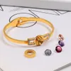 Fashion Design 3 Colors Women Bangles Roman Numerals Three-dimensional Colored CZ Stone Change Diamond Hollowed Titanium Steel Bra248Z