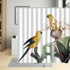샤워 커튼 열대 새 앵무새 대나무 꽃 식물 패턴 욕실 장식 팜 잎 커튼 방수 목욕 고리 세트