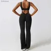 Active Set Sexy One Piece V-Back Jumpsuit For Women Open Back Romper Yoga Set Gym Fitness Sports Bodysuits Scruch Flare Legging ActiveWearl240118