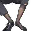 Chaussettes pour hommes au-dessus du mollet, en Nylon transparent, robe haute, respirante, légère, vêtements formels de travail ou de loisirs