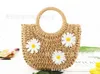 Evening Bags Small Fresh Hand Carry Messenger Sticky Flower Straw Bag Mini Yuan Bucket Woven Casual Women's Beach