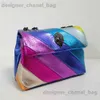 Axelväskor Ny ankomst Mini Rainbow Women Handväska Portable Bekväm anslutning Colorful Cross Body Bag Patchwork Shoulder Bag Metal T240116