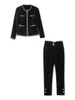Zjyt Autumn Winter Velorジャケットとパンツセット女性用の2つのピースヴィンテージ衣装黒い長袖オフィスレディングズボンスーツ240117