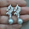 Dangle Earrings Z12144 14mm Gray Baroque Drop Edison Keshi Pearl Earring Silver