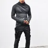 Men's T Shirts High Street Folds Gloves Long-Sleeved T-Shirt Autumn Winter Solid Turtleneck Warm Casual Outdoor Streetwear