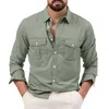 Chemises décontractées pour hommes Mode Automne Manches longues Revers Chemise de couleur unie Double poches