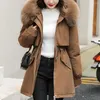 Women's Trench Coats Fur Collar Hooded Parkas Slim Womens Cotton Jackets Korean Zipper Winter Warm Mid Length Quilted Outerwear