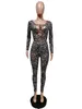 Kvinnors tvåbitar byxor Zooeffbb Print Mesh Sheer 2 Set Cut Out Bandage Bodysuit Fitness Women Festival Clothes Sexig Night Club Matching