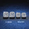 Stud Earrings 1 Carat Moissanite Luxury Square Wrap Sterling Silver Women's Retro Jewelry FR(Origin)