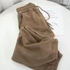 Pantalon femme Y2k hiver polaire sarouel femmes unisexe lâche jambe large pantalons de survêtement taille haute cordon confortable baggy droit