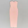 Casual Dresses Sexy Strapless Fishbone Bandage Dress Pink Lace Chest Back Split Bodycon Long