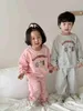 Pajamas 2024 Spring New ldren Long Sleeve Clothes Set Cute Bear Print Baby Casual Sweatshirt + Pants 2pcs Suit Toddler Outfits H240508