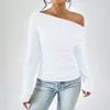 Maglioni da donna Abbigliamento primavera-autunno Solido collo asimmetrico T-shirt increspata Top casual a maniche lunghe