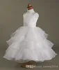 2022 Robes de princesse blanches petites filles mode encolure carrée en couches longueur de thé perlée satin organza robe de bal fleur fille Dre7753304