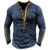 T-shirts pour hommes Loisirs Chemise pour hommes Col en V Boutonné À manches longues Lâche T-shirts décontractés Automne Mode Patchwork Oversize Tops Hommes Pull Rétro