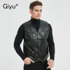 Giyu mode frontknapp faux läder väst män vintage ärmlös man pu yttre kläder chic väst toppar 240117