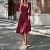 Sukienki swobodne vestidos lady elegancka boho jesienna sukienka imprezowa solidna puff rękawy w szpic w dekolcie wysokim składanie splicing długie mody damskie ubranie