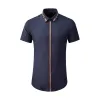 New Fashion Summer Short Sleeve Collar Placket Ribbon Decoration Men Simple Clothing Casual Shirts Hand-painted Plus Size M-4XL