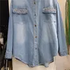 Blusas femininas estilo coreano camisa jeans solta 2024 primavera diamante cor de unhas contas moda versátil botões superiores rua