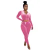 Sexy conjunto de duas peças pantsuit inverno manga longa conjunto roupas colheita topos veludo veludo fatos de treino para mulher 240117