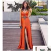 Basic & Casual Dresses Casual Dresses Top Quality Women Y Halter Backless Orange Beading Split Maxi Long Bodycon Dress 2022 Designer Dhdqm