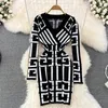 Women Autumn Winter Long Sleeve Y2K Geometric Knitted Lady Elegant Bodycon Sweater Dress Vestidos