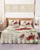 Bedrok Vintage Letter Rode Vogel Bloem Retro Elastisch ingerichte sprei met kussenslopen Matrashoes Beddengoed Set Laken