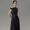 Sukienki swobodne sukienki na ramionach damskie letnie francuskie francuskie sens designu Kikyo Black Mniejszość bez rękawów